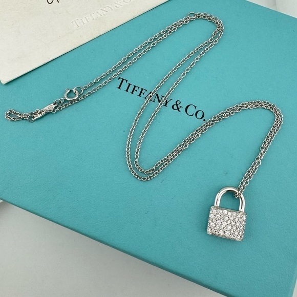Tiffany & Co. Jewelry - RARE Tiffany & Co. 18k Pave 💎 Diamond Padlock Necklace White Gold